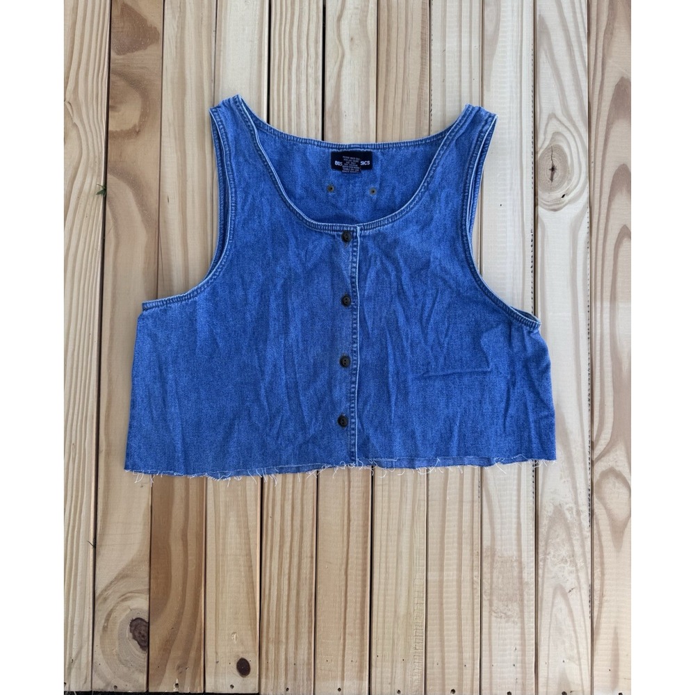 Boston Classics Custom Denim Cut Off‎ Raw Hem Sleeveless Button Down Size 16